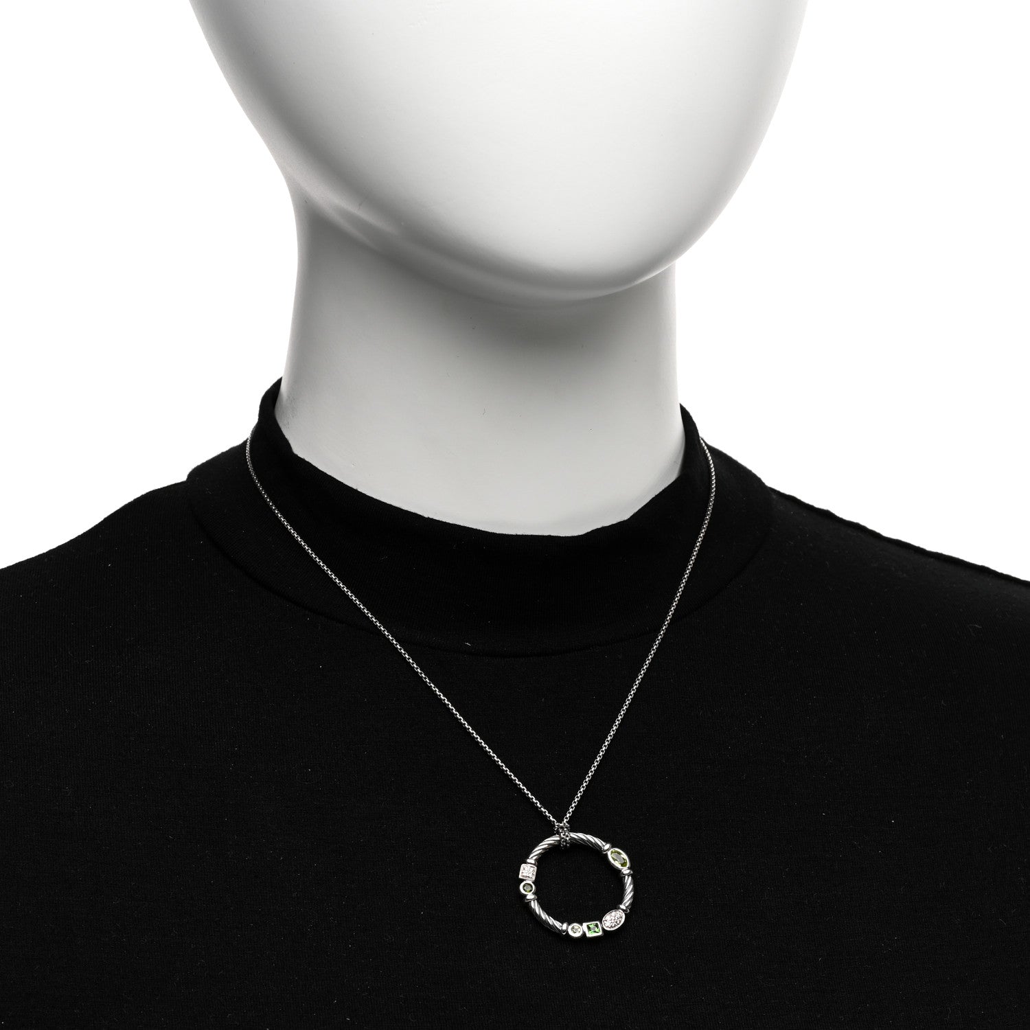David Yurman Sterling Silver Diamond Prasiolite Peridot Green Tourmaline Confetti Pendant Necklace 2 of 4