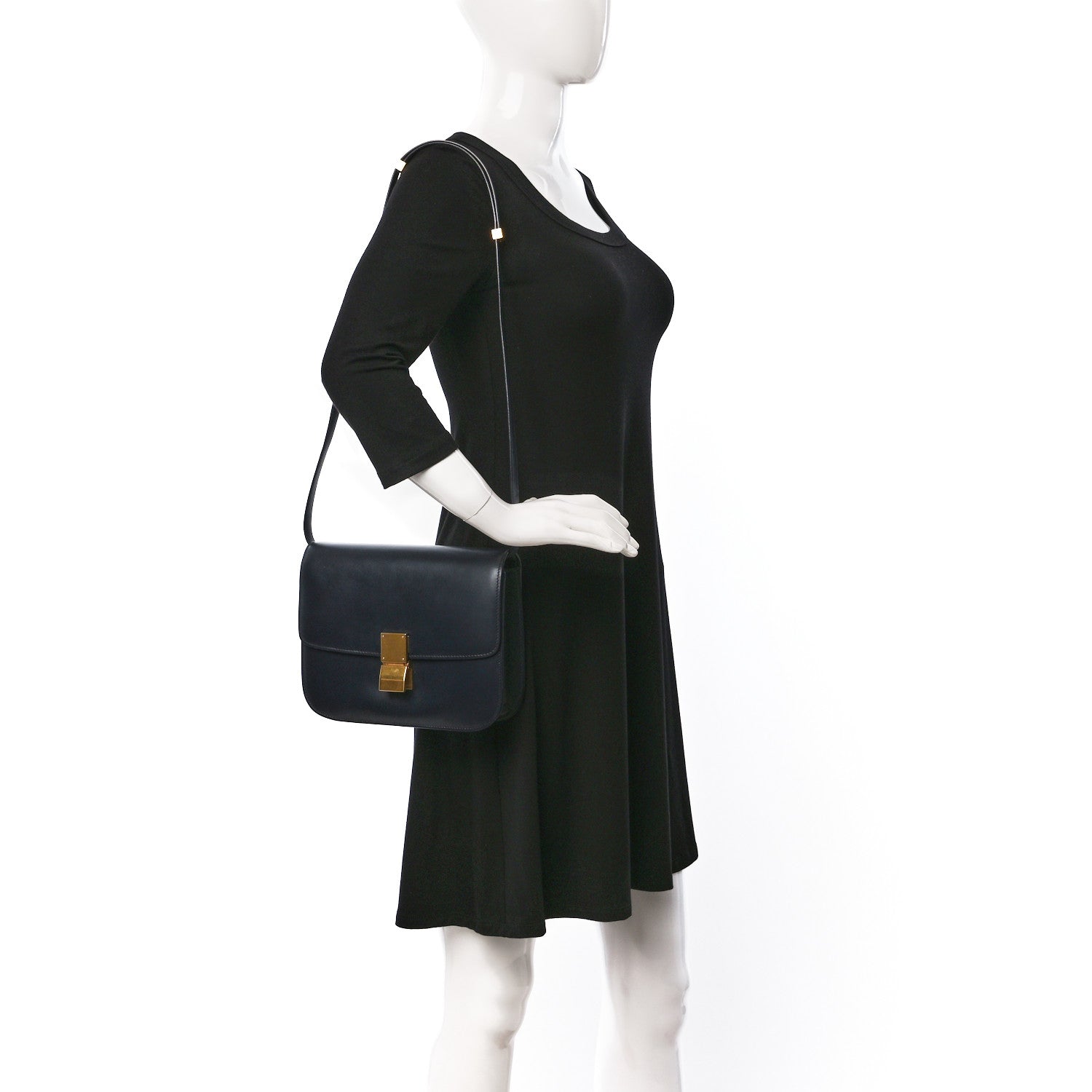 Celine Smooth Calfskin Medium Classic Box Flap Bag Dark Blue 2 of 13