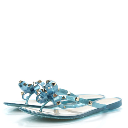 Valentino Garavani PVC Jelly Glitter Rockstud Bow Thong Sandals 38 Cerulean 3 of 9
