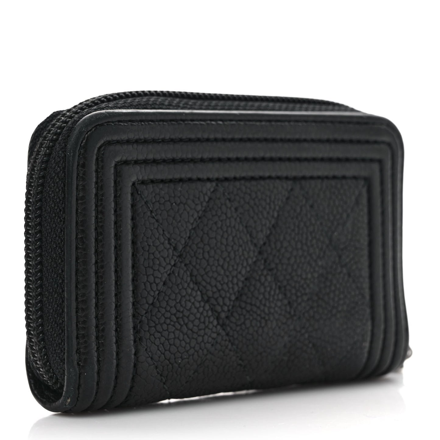 Caviar Quilted Boy Zip Around Coin Purse Wallet Black