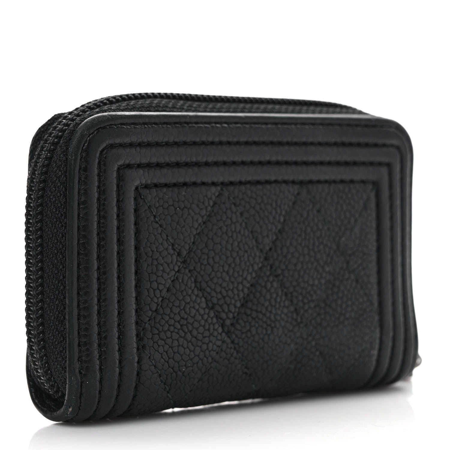 Chanel Caviar Quilted Boy Zip Around Coin Purse Wallet Black 3 of 11