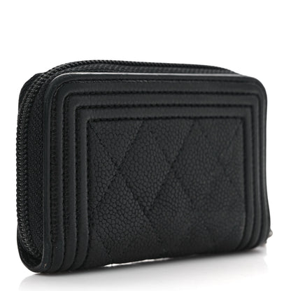 Chanel Caviar Quilted Boy Zip Around Coin Purse Wallet Black 3 of 11