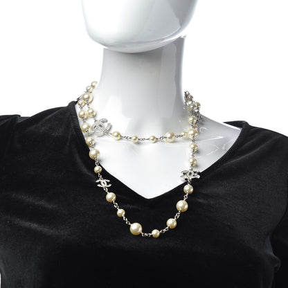 Chanel Crystal Pearl CC Long Necklace Silver 2 of 4