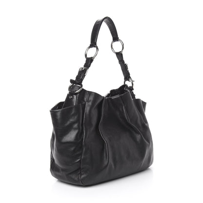 Prada Soft Calfskin Pleated Hobo Black 3 of 12