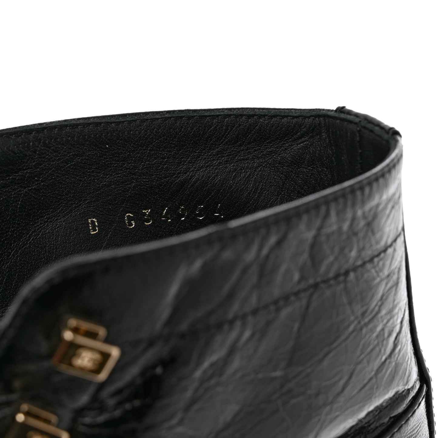 Crumpled Lambskin Shiny Calfskin Combat Boots 38.5 Black