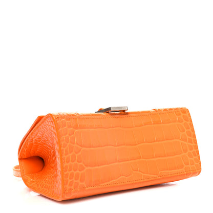 Balenciaga Shiny Calfskin Crocodile Embossed Small Hourglass Top Handle Bag Pop Orange 4 of 10