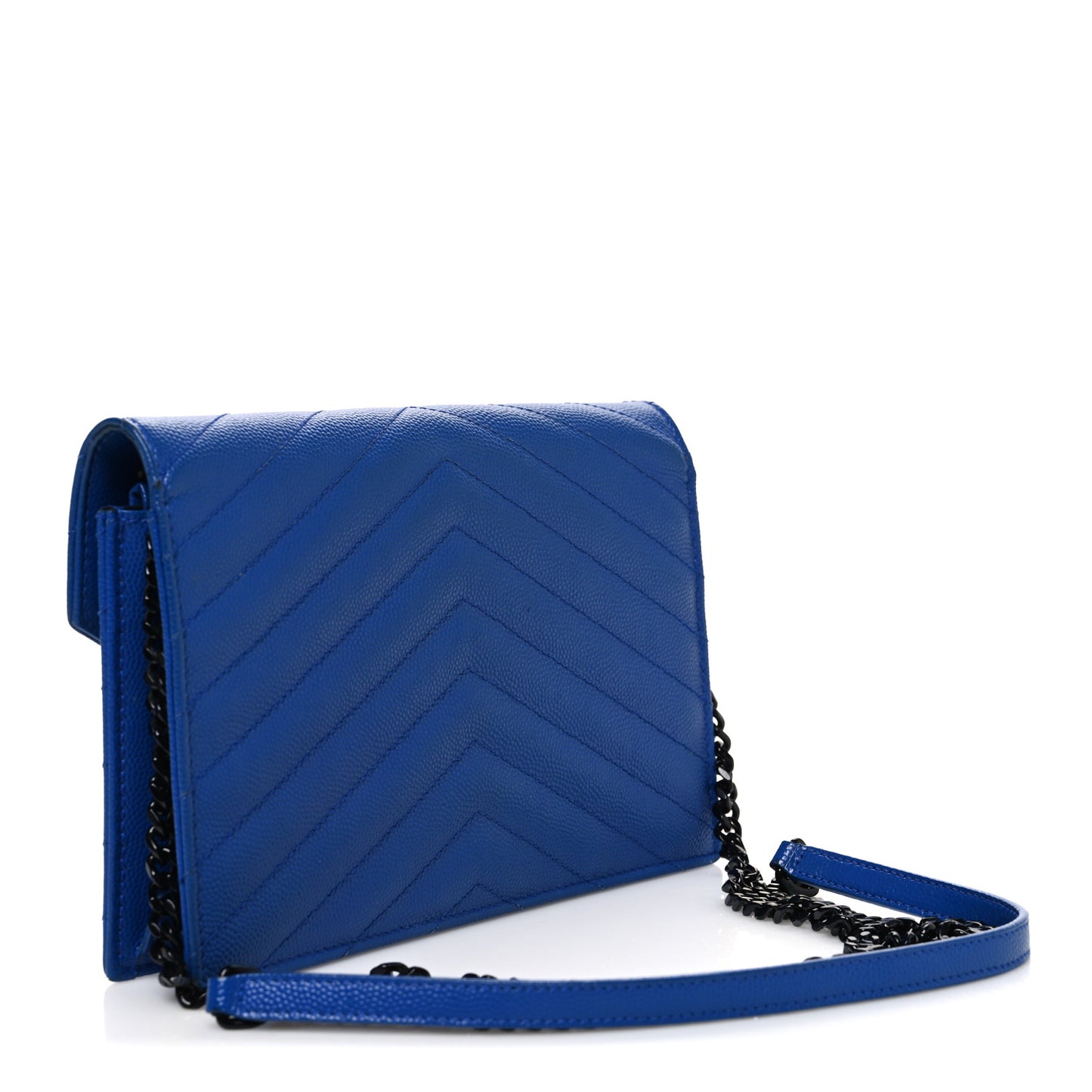 Grain De Poudre Matelasse Chevron Monogram Envelope Chain Wallet Blue Majorelle