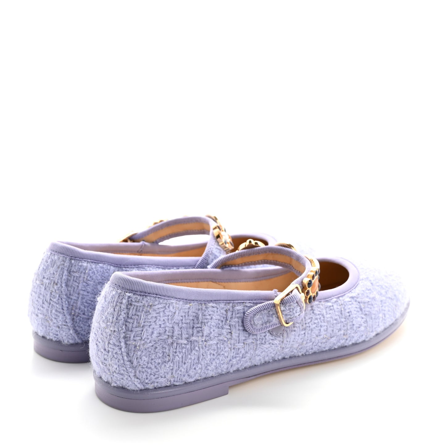 Wool Tweed Patent Mary Jane Flats 39 Lilac