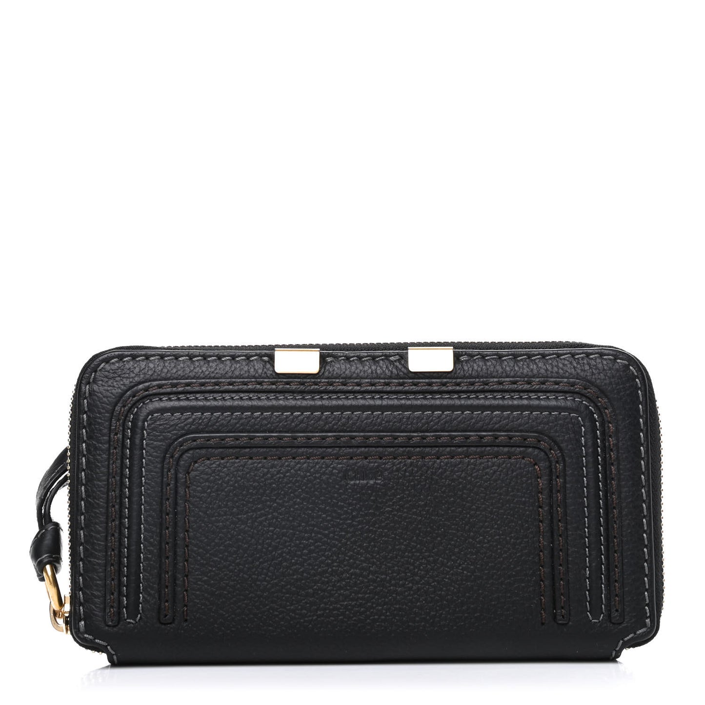 Grained Calfskin Marcie Long Zip Around Wallet Black