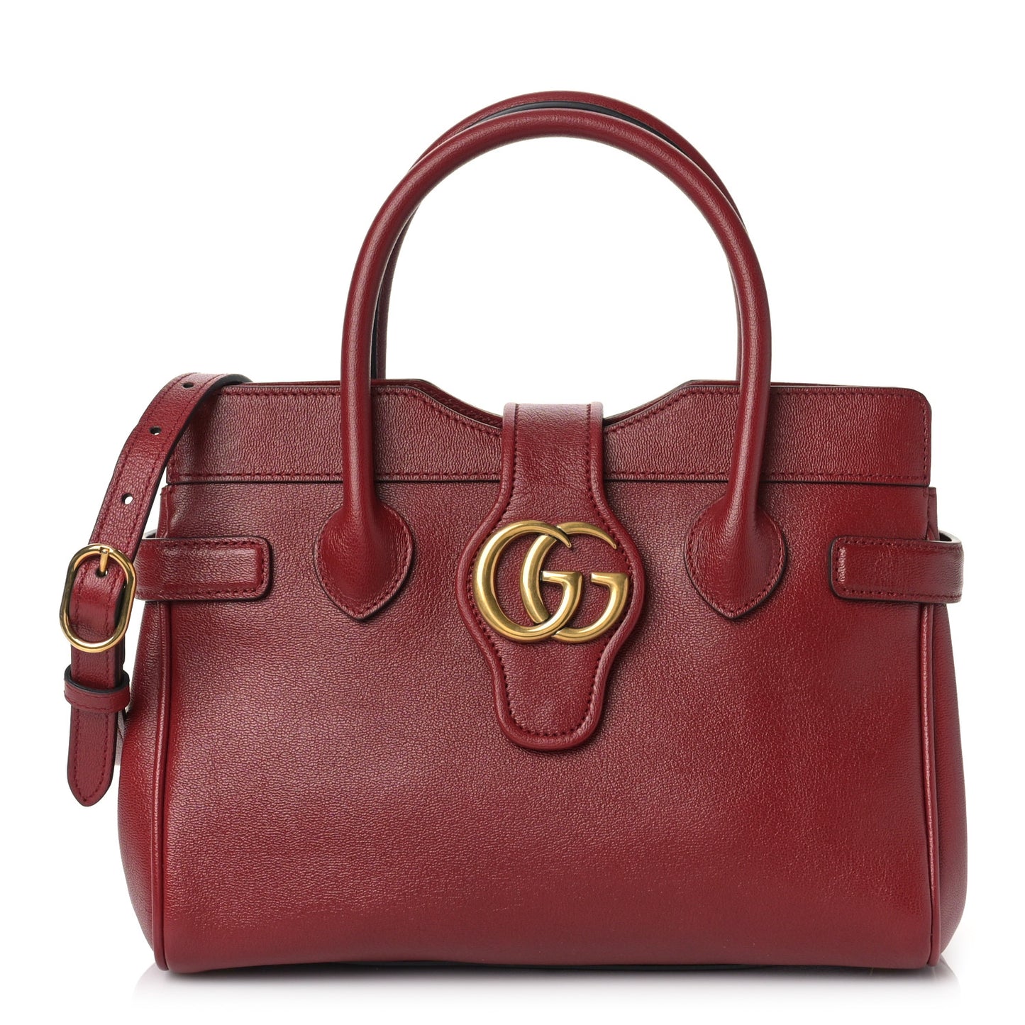 New Sakai Calfskin Lux Small Dahlia Top Handle Shoulder Bag New Cherry Red