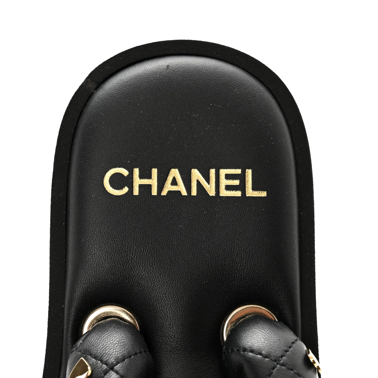 Lambskin Quilted Padded Charms Thong Sandals 40.5 Black