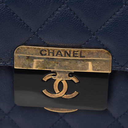 Chanel Sheepskin Quilted Large Beauty Lock Flap Navy Blue 12 of 20