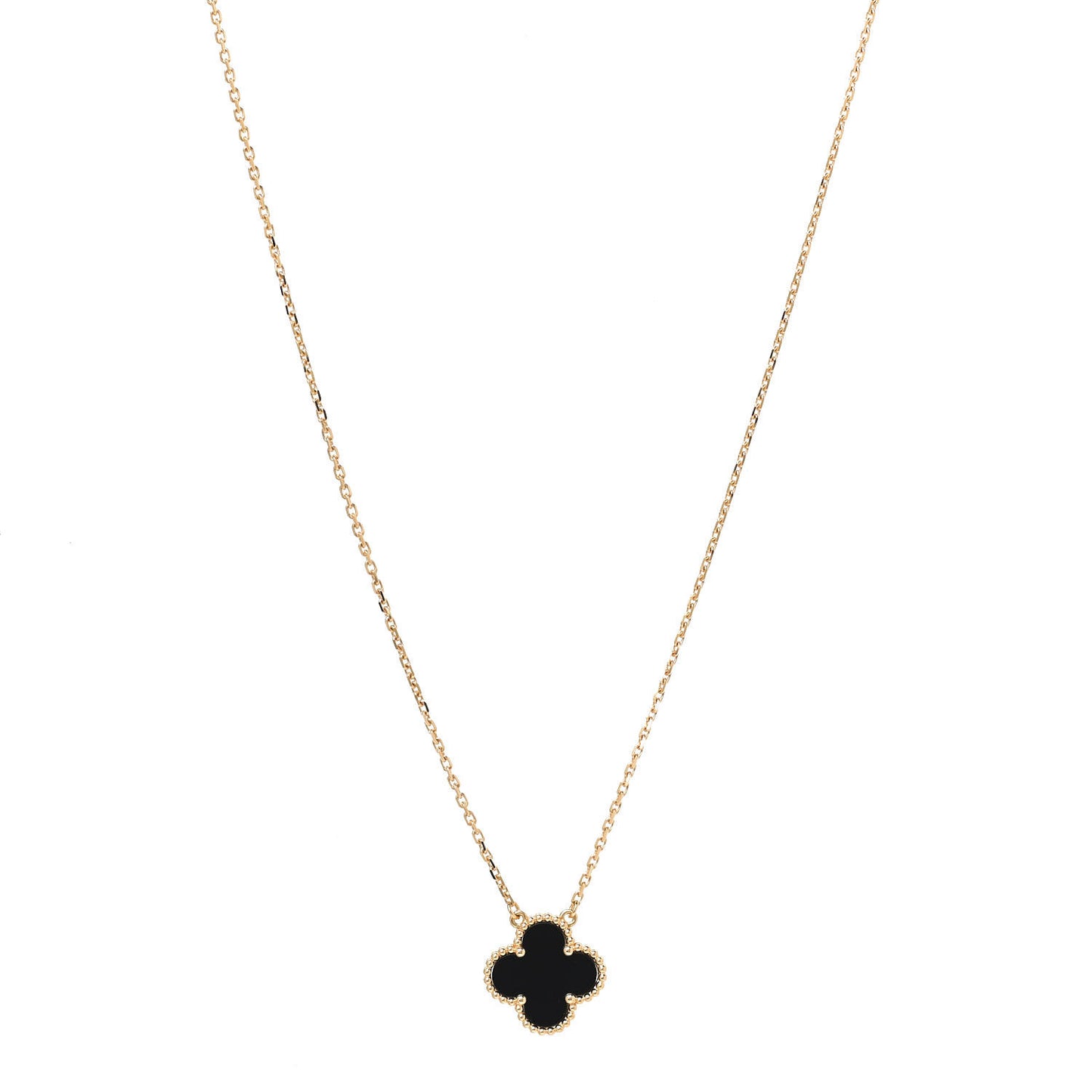 18K Yellow Gold Black Onyx Vintage Alhambra Pendant Necklace