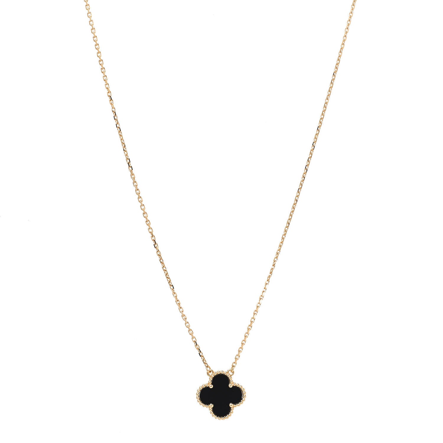 Van Cleef & Arpels 18K Yellow Gold Black Onyx Vintage Alhambra Pendant Necklace 1 of 6