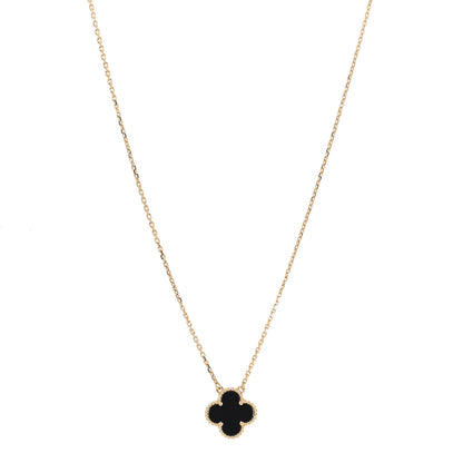 Van Cleef & Arpels 18K Yellow Gold Black Onyx Vintage Alhambra Pendant Necklace 1 of 6