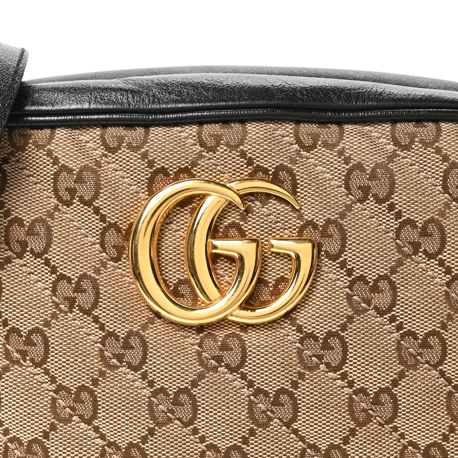 Gucci Monogram Matelasse Diagonal Small GG Marmont Chain Shoulder Bag Beige Black 8 of 10