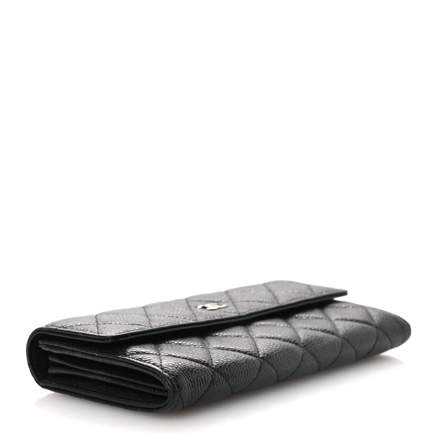 Caviar Quilted Large Gusset Flap Wallet Black