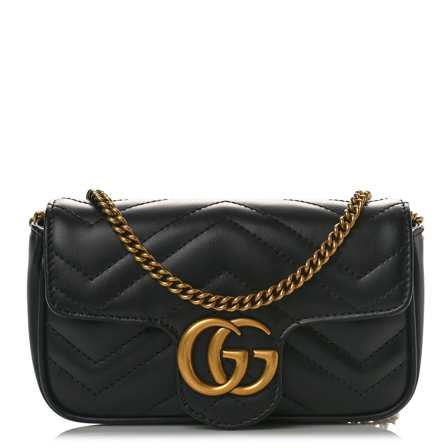 Calfskin Matelasse Super Mini GG Marmont Shoulder Bag Black