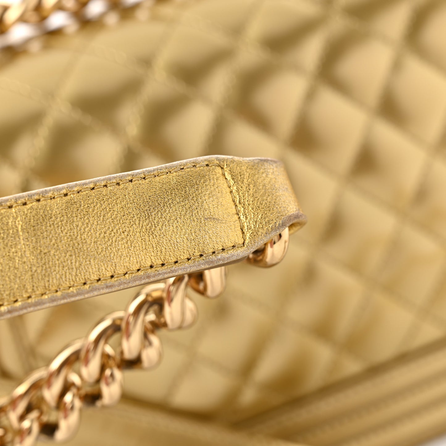 Metallic Patent Calfskin Quilted Medium Boy Flap Gold