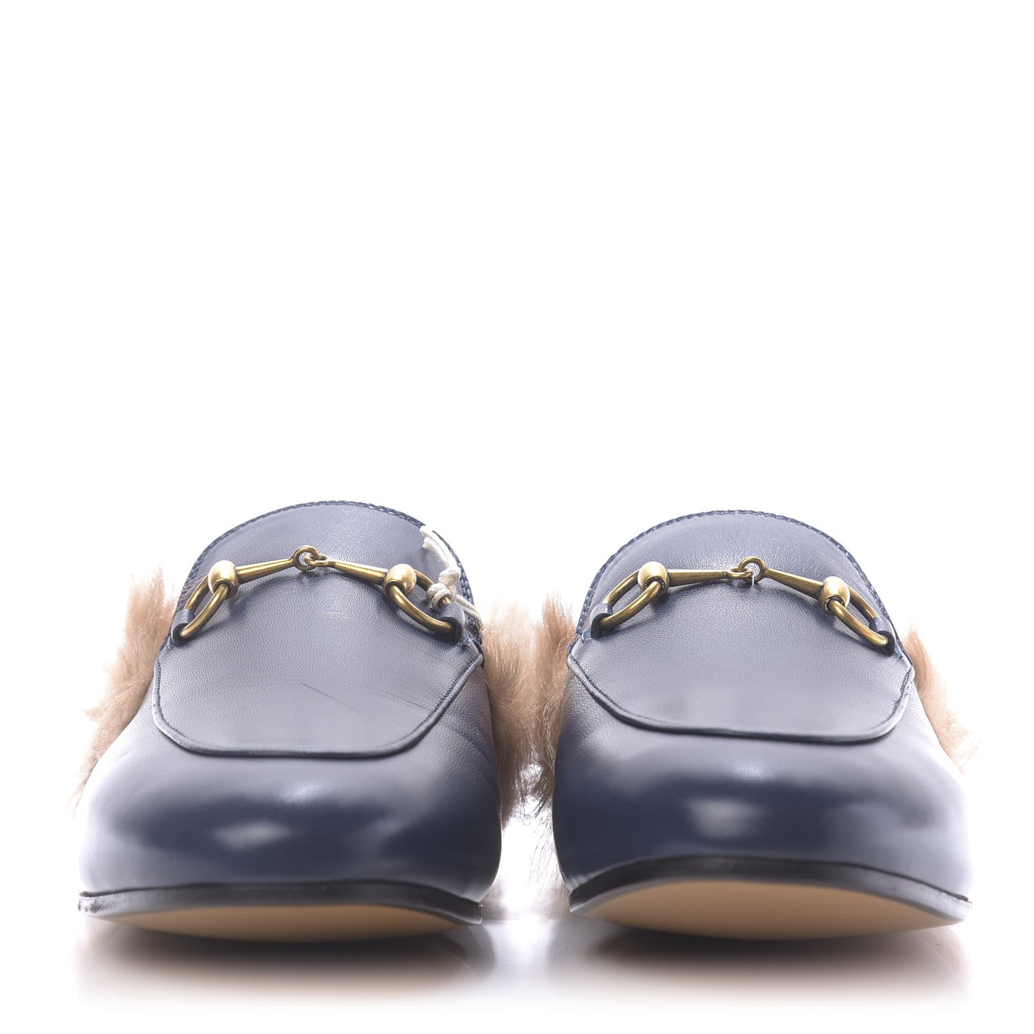 Gucci Malaga Kid Fur Womens Princetown Slippers 39 Blue Agata 2 of 9