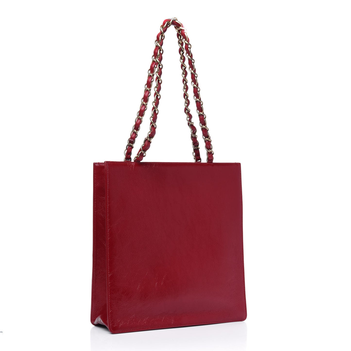 Shiny Aged Calfskin North South Shopping Bag Red