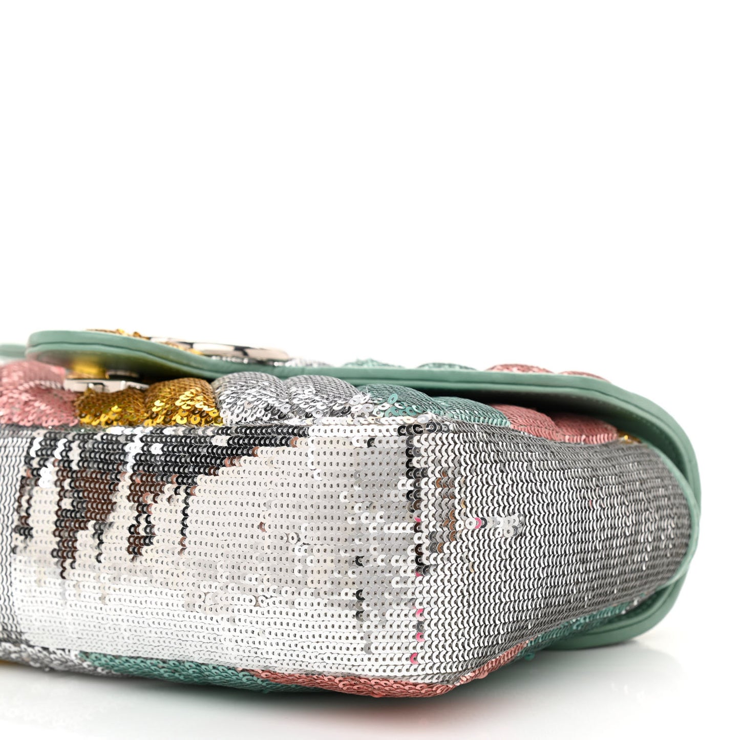 Sequin Satin Calfskin Matelasse Diagonal Small GG Marmont Shoulder Bag Grigio Argento Verde Chiaro Rosa Giallo Light Water Green