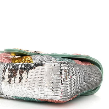 Gucci Sequin Satin Calfskin Matelasse Diagonal Small GG Marmont Shoulder Bag Grigio Argento Verde Chiaro Rosa Giallo Light Water Green 8 of 8