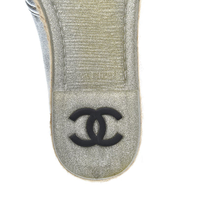Chanel Crumpled Lambskin CC Mocassin Loafer Espadrilles 35 Silver 7 of 10