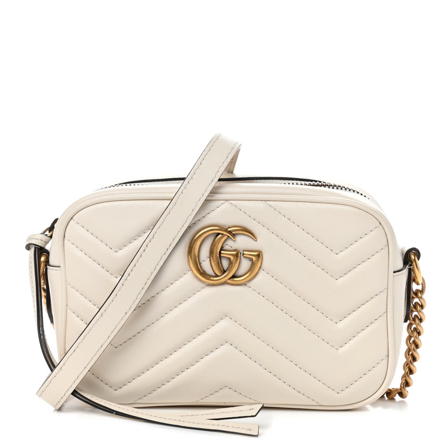 Calfskin Matelasse Mini GG Marmont Chain Shoulder Bag White