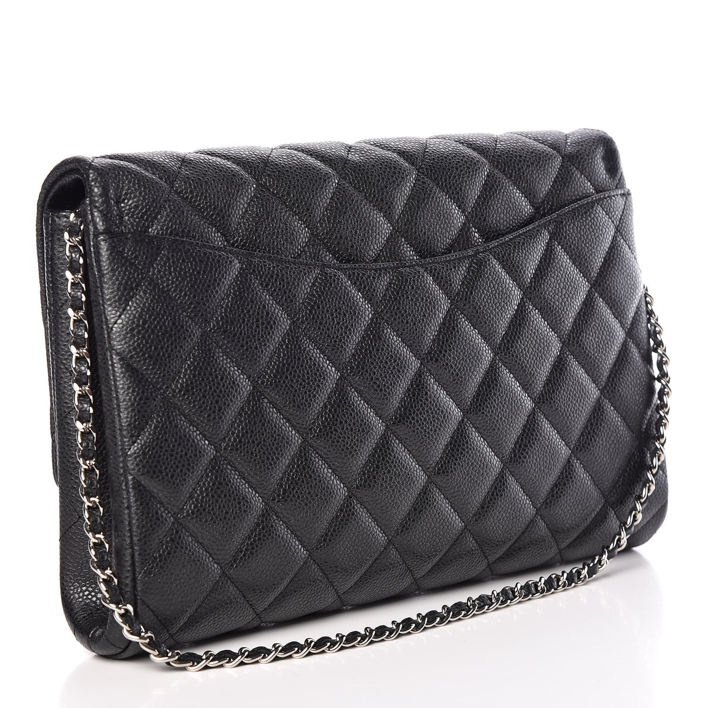 Caviar Quilted Clutch With Chain Flap Dark Grey