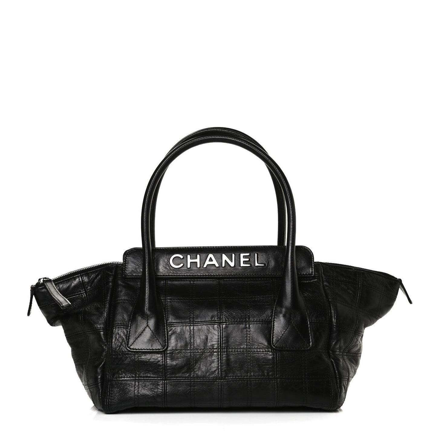 Lambskin Square Stitched Lax East West Tote Black
