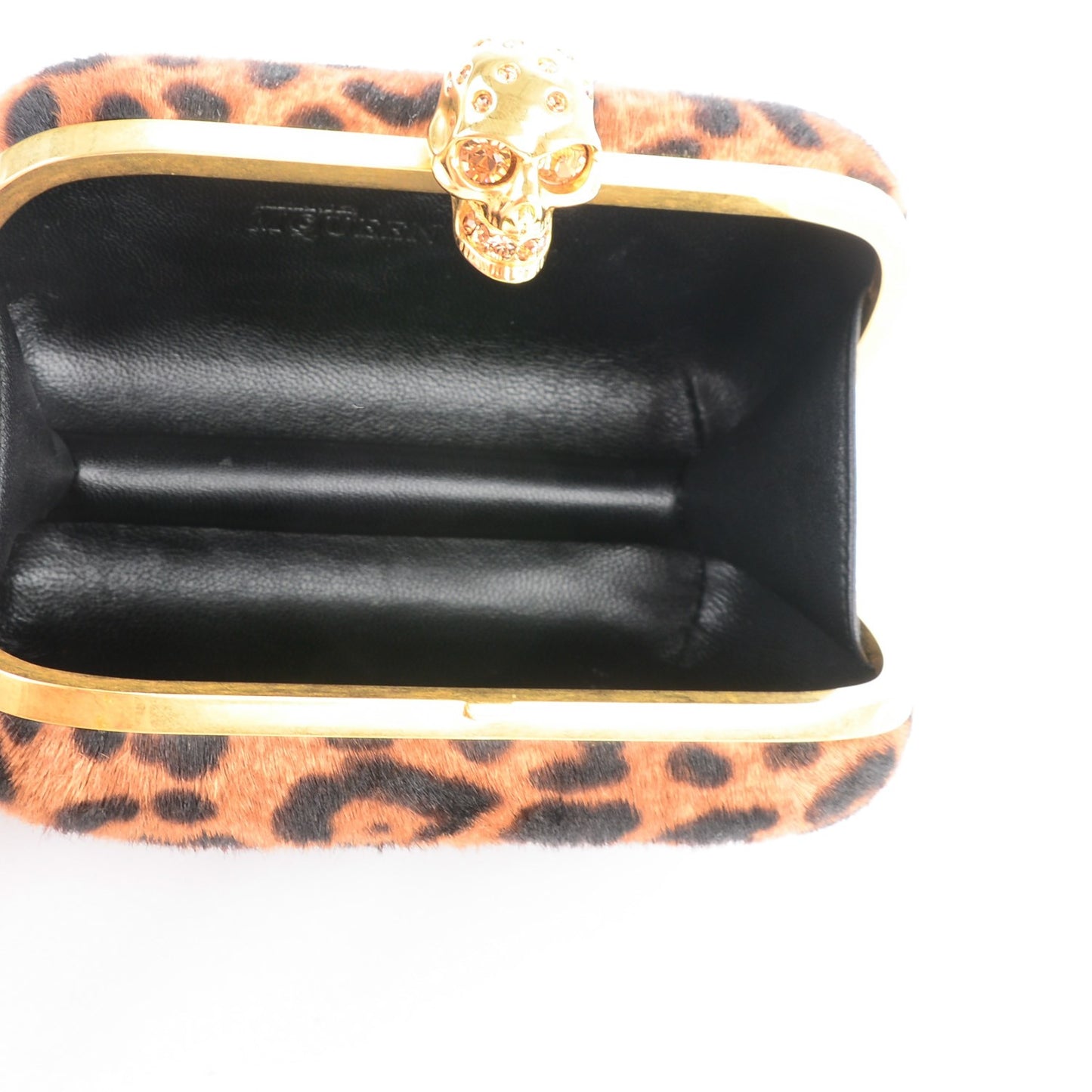 Leopard Print Calf Hair Skull Box Clutch