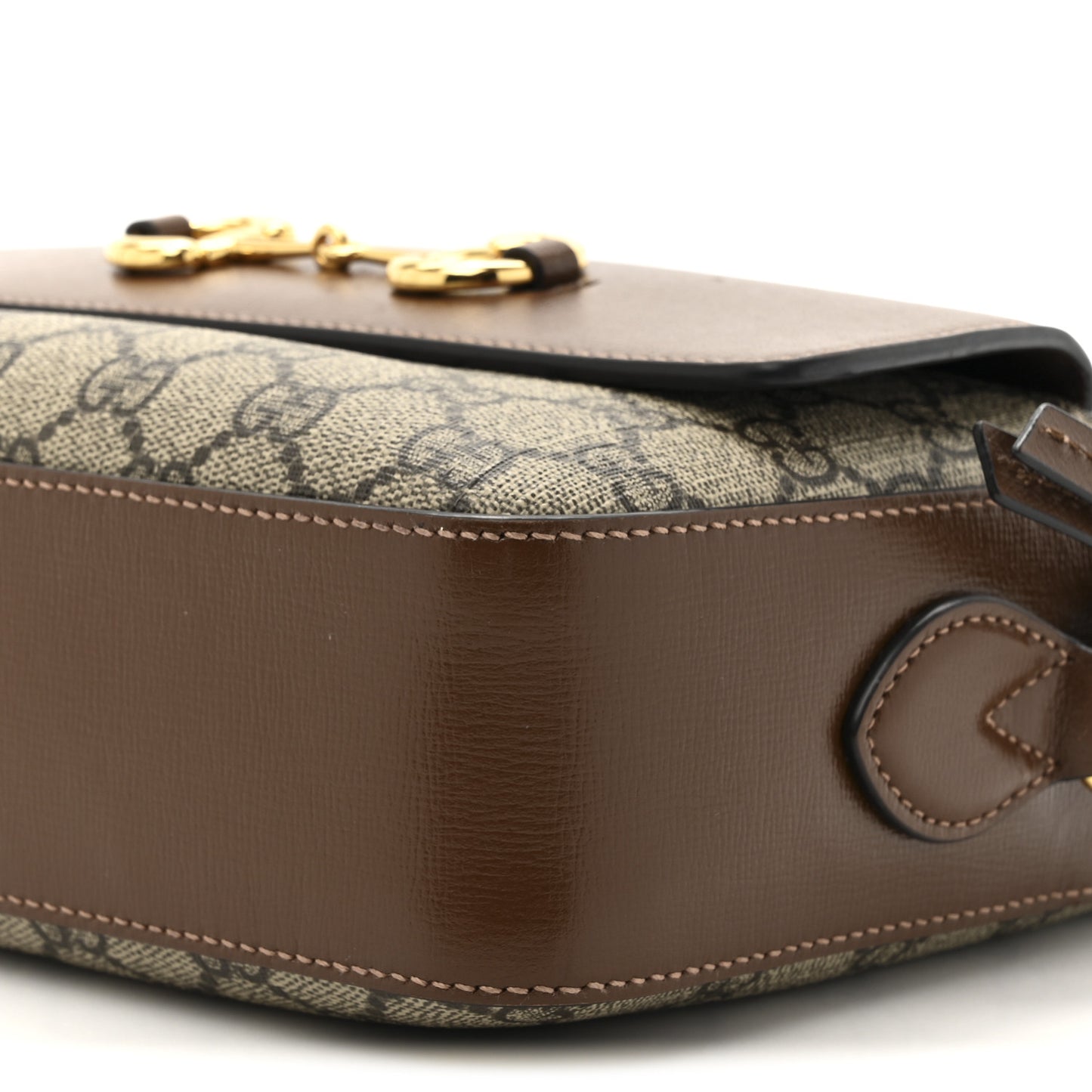GG Supreme Monogram Small Horsebit 1955 Shoulder Bag Beige Brown Sugar