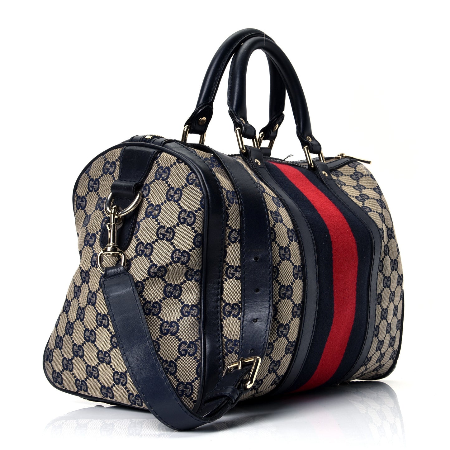 Monogram Selleria Calfskin Vintage Web Medium Boston Beige Blue