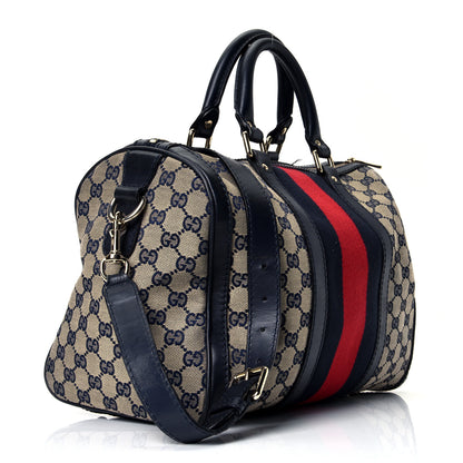 Gucci Monogram Selleria Calfskin Vintage Web Medium Boston Beige Blue 2 of 4