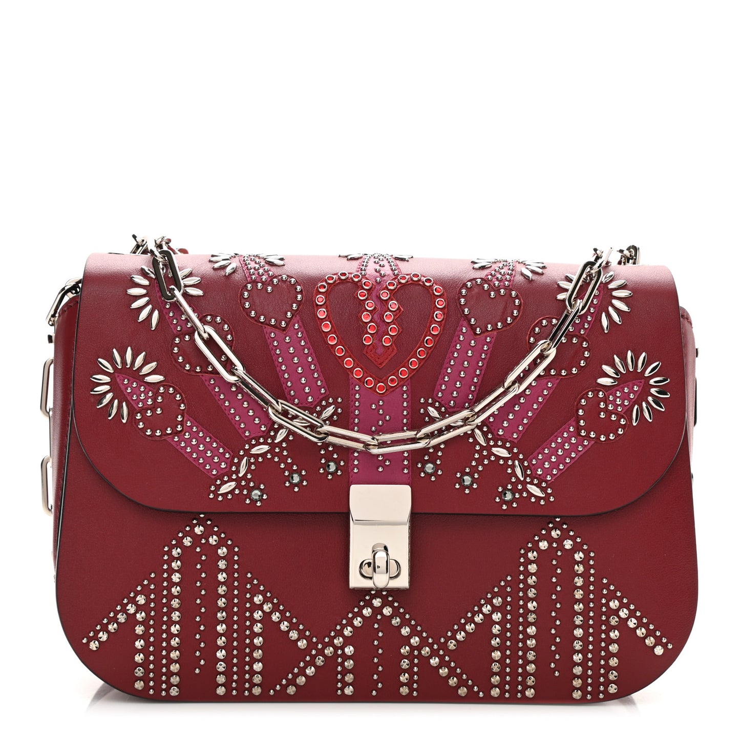 Vitello Loveblade Embellished Chain Flap Bag Rubino