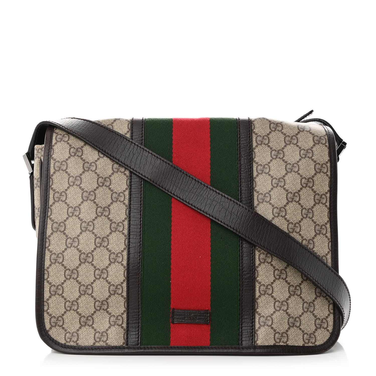 Gucci GG Plus Monogram Web Medium Flap Messenger Beige Dark Brown 1 of 10