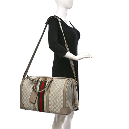 Gucci GG Supreme Monogram Textured Dollar Calfskin Web Medium Savoy Duffle Bag Beige Mystic White Oatmeal 2 of 8