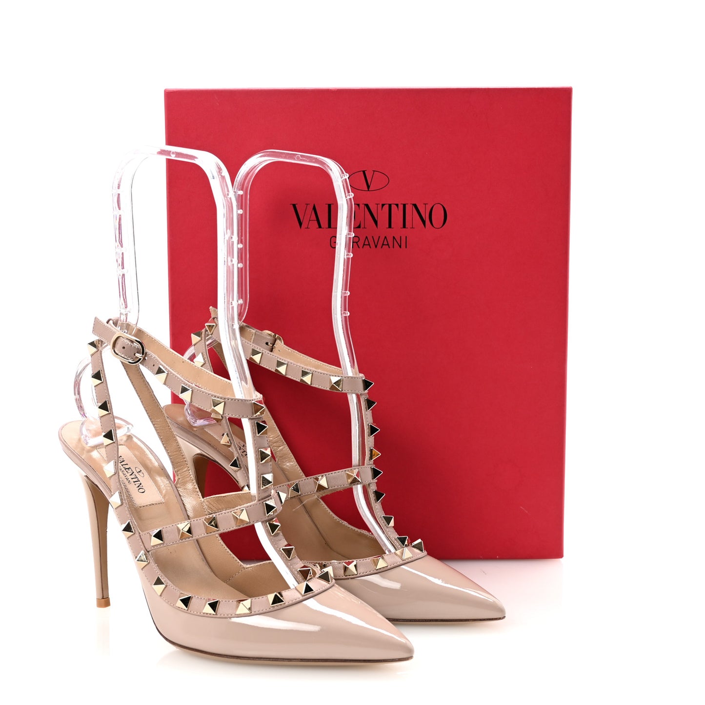 Patent Nappa Rockstud Ankle Strap 100mm Pumps 38.5 Poudre