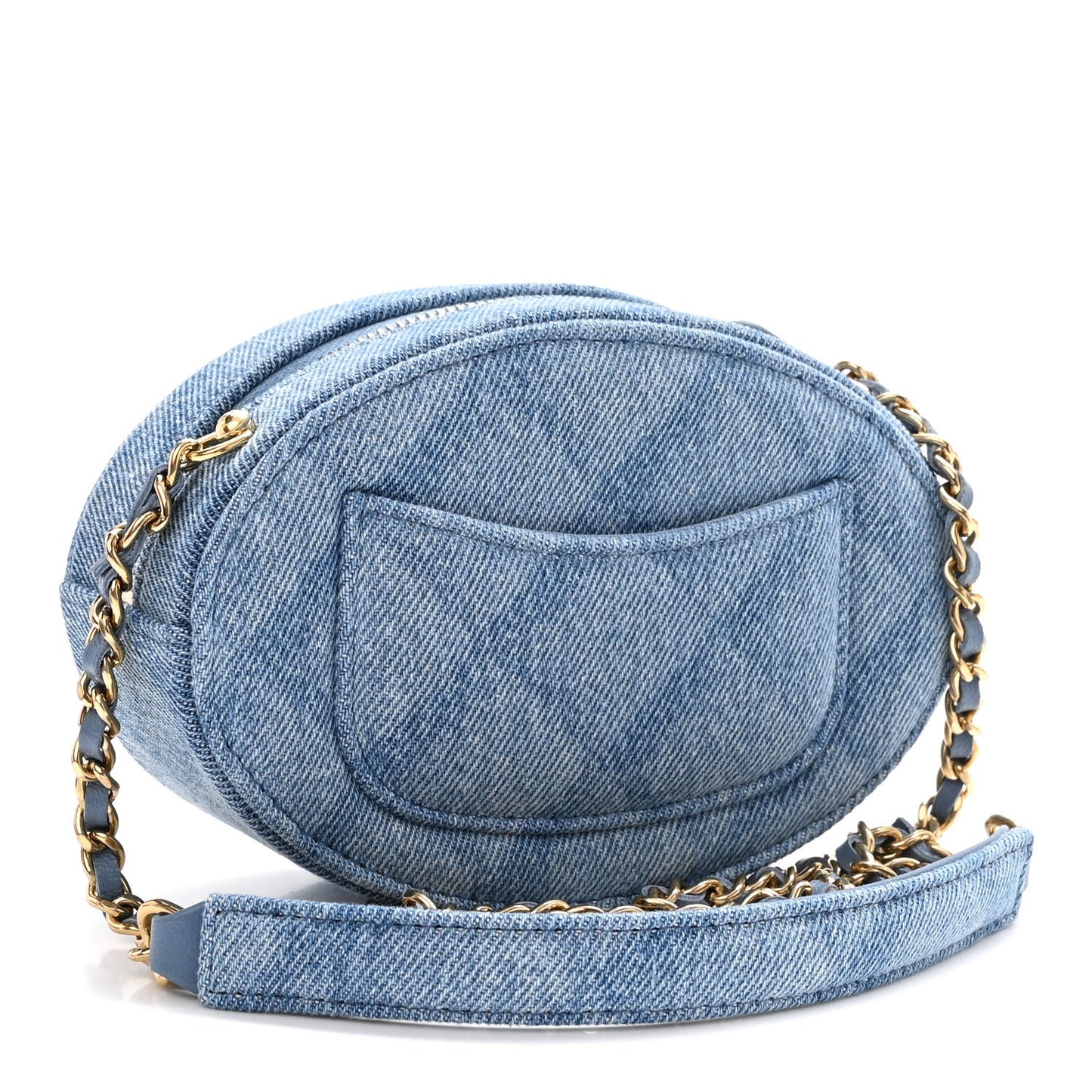 Denim Printed Chain Clutch Dark Blue