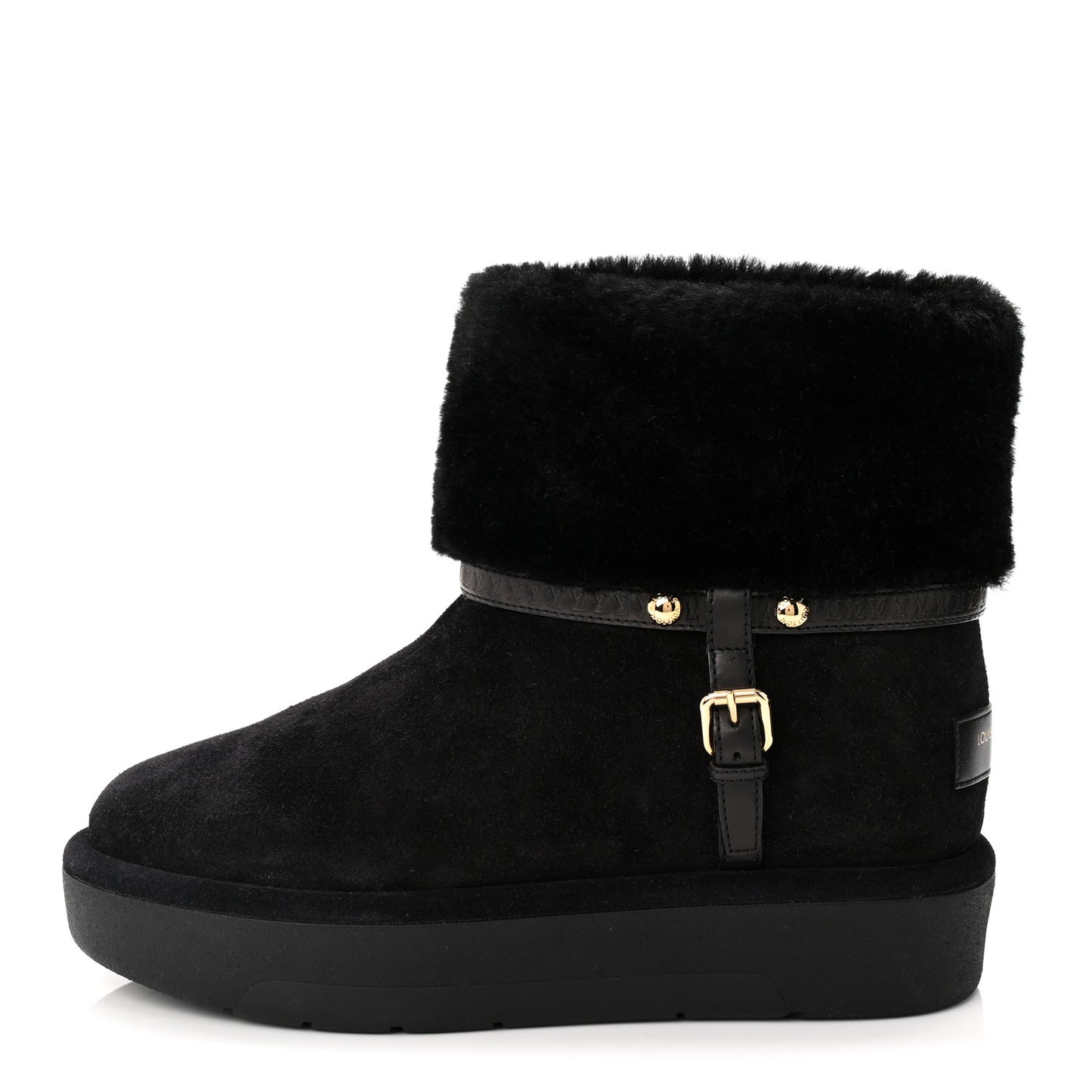 Suede Calfskin Shearling Aspen Platform Ankle Boots 38 Black