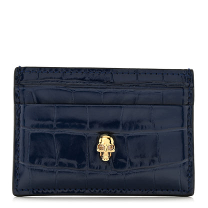 Alexander McQueen Patent Crocodile Embossed Skull Card Holder Navy 1 of 8