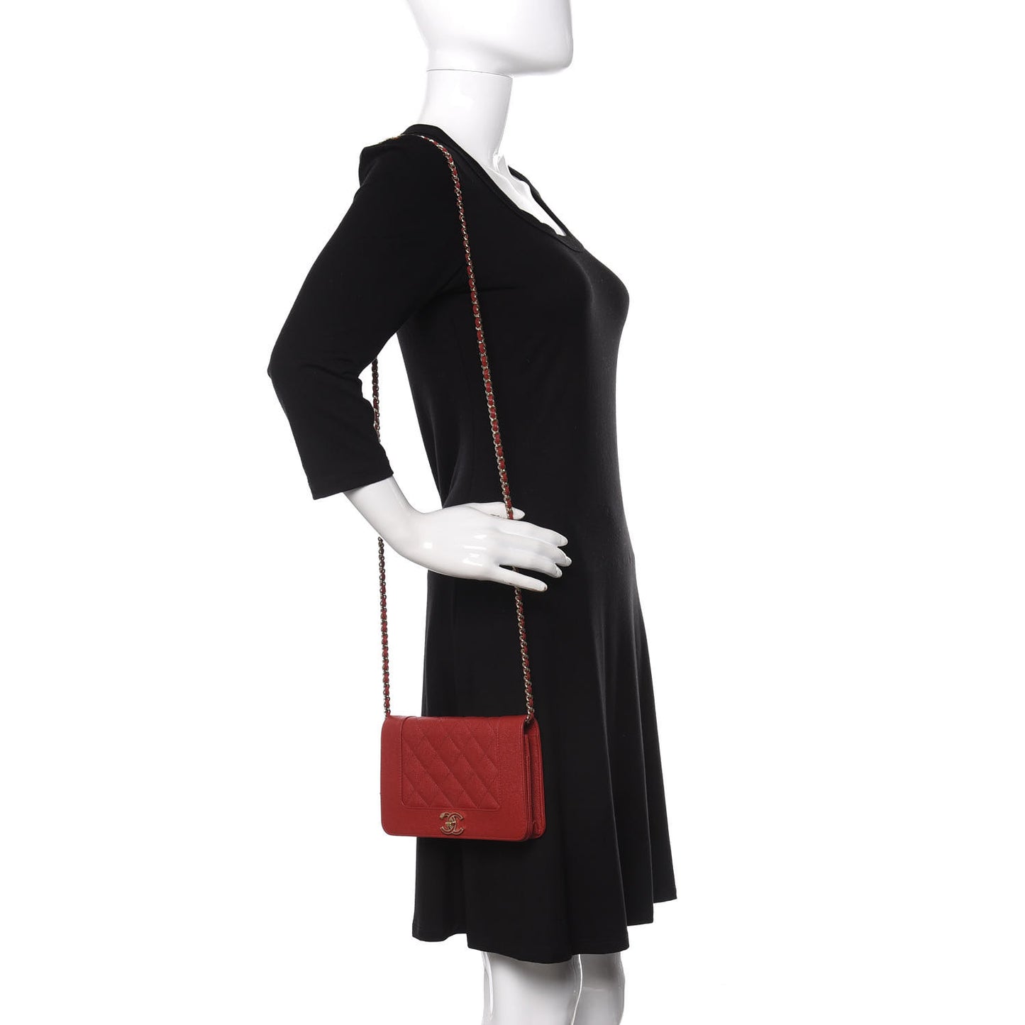 Caviar Quilted Vintage Mademoiselle Wallet On Chain WOC Red