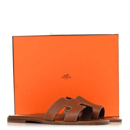 Hermes Box Calfskin Oran Sandals 37 Gold 10 of 10
