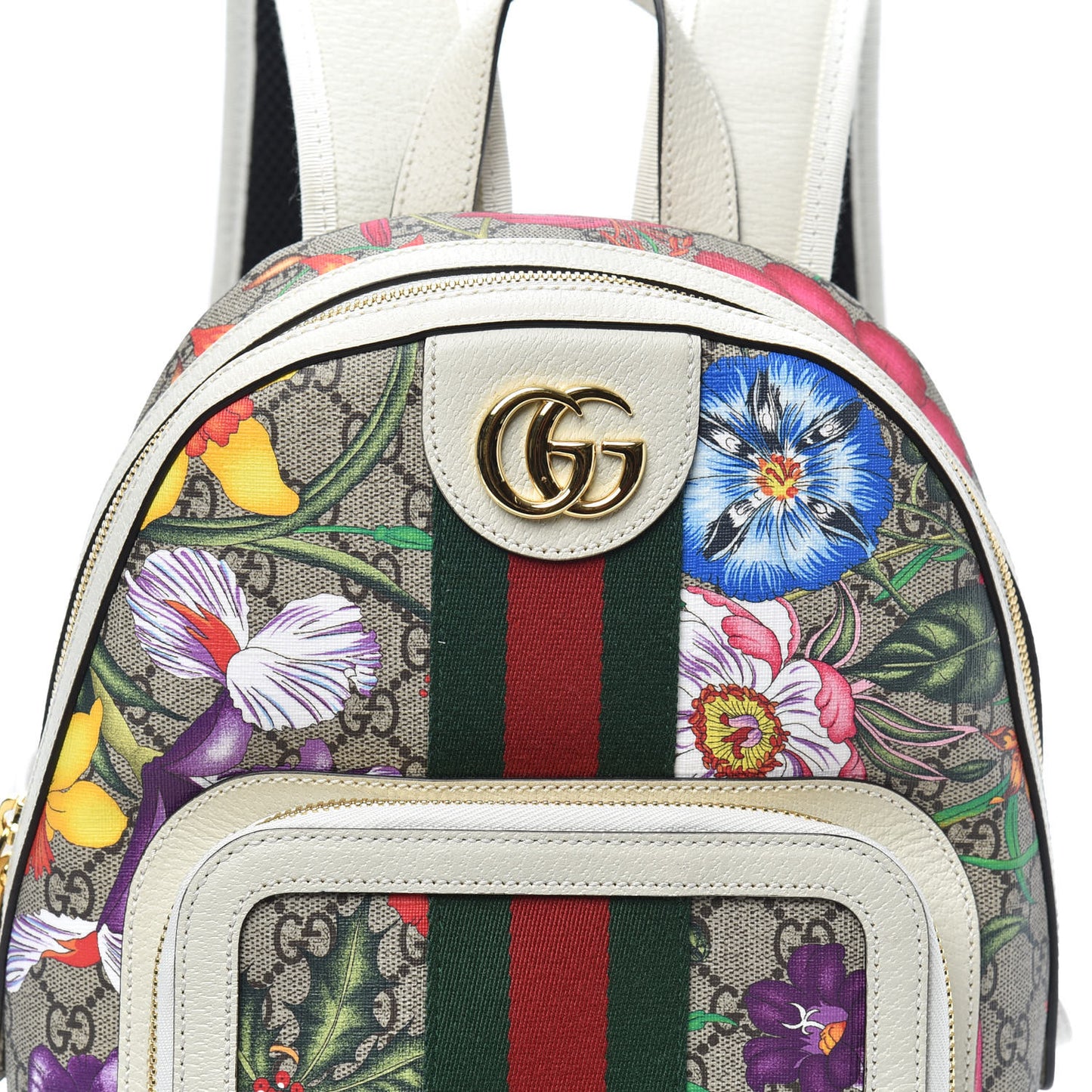 GG Supreme Monogram Flora Web Small Ophidia Day Backpack White