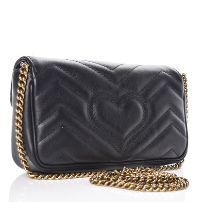 Gucci Calfskin Matelasse Super Mini GG Marmont Shoulder Bag Black 3 of 10