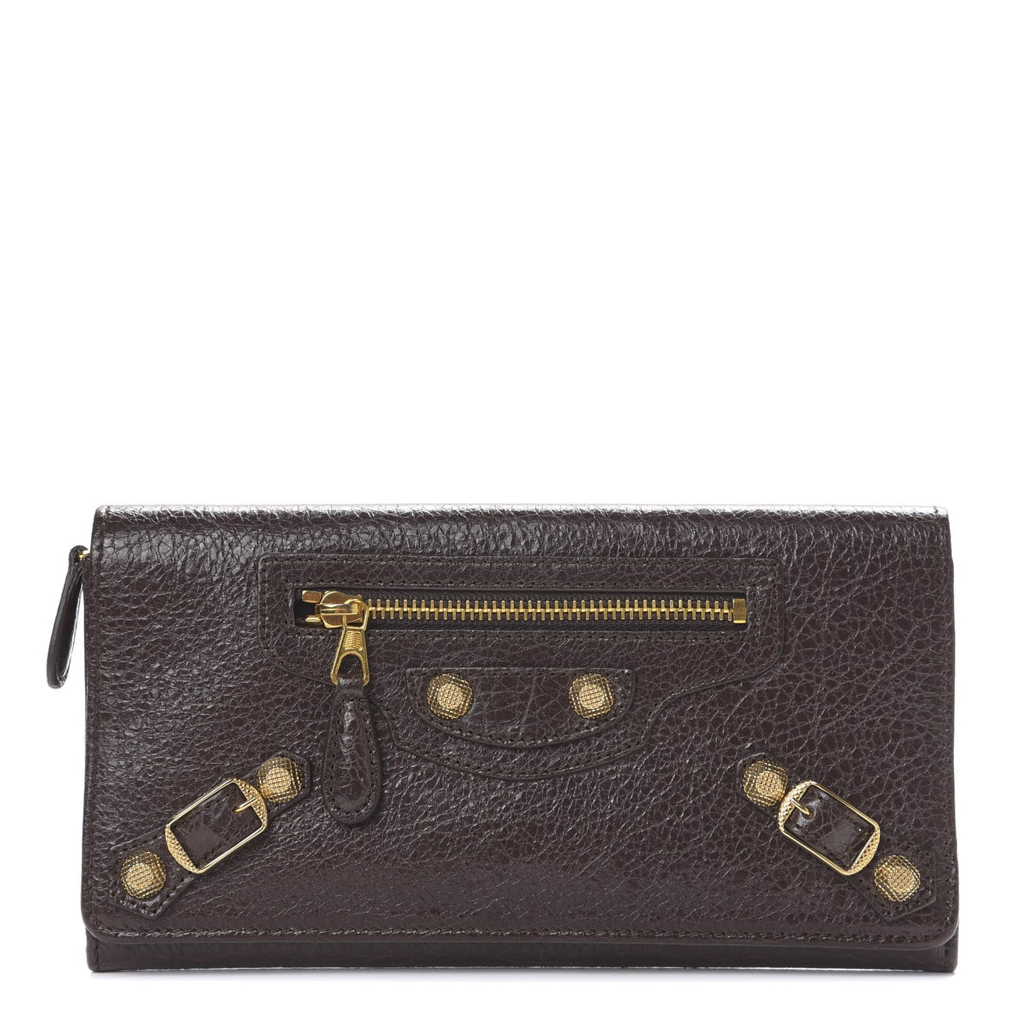 Agneau Giant 12 Gold Hardware Money Wallet Charbon