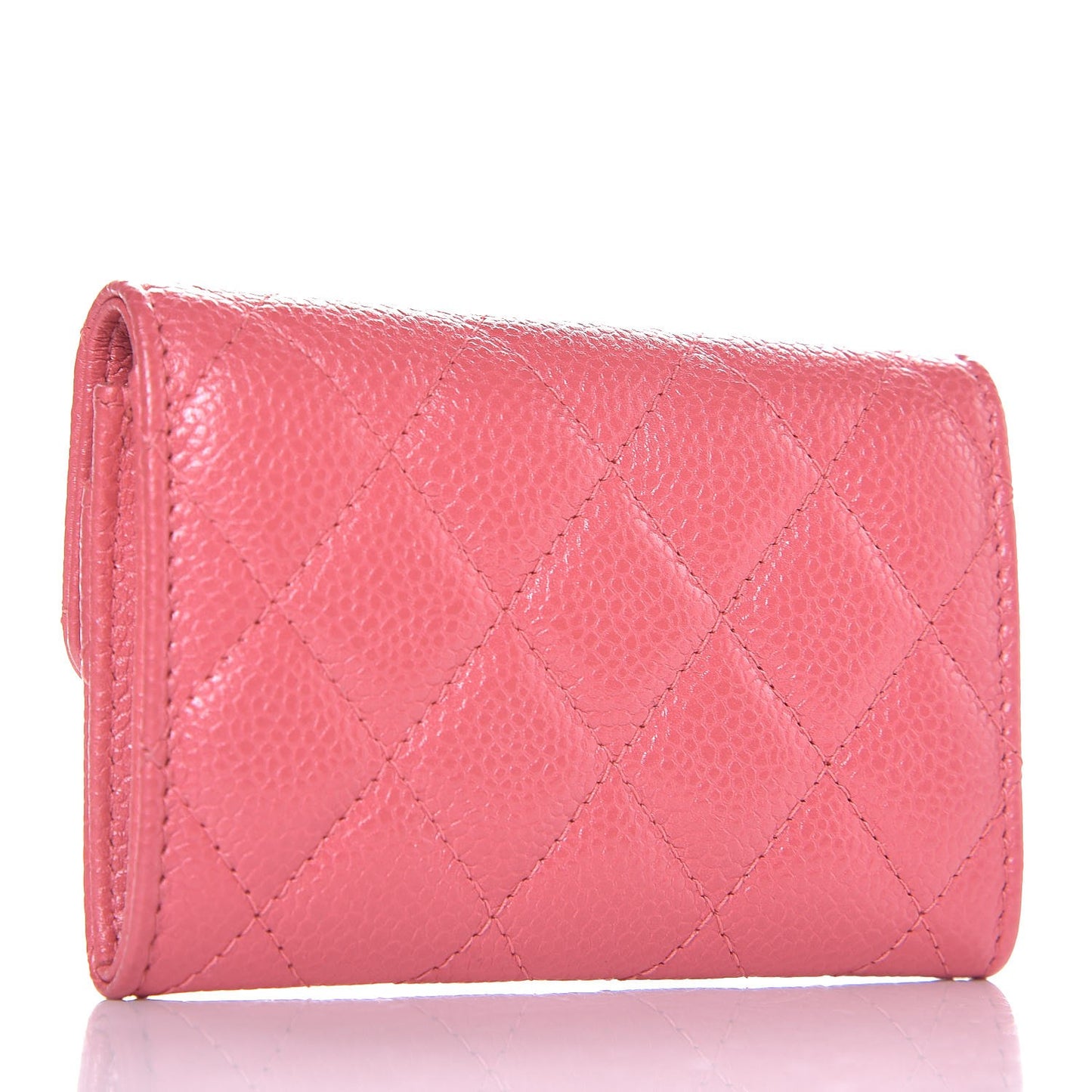 Caviar Quilted Flap Card Holder Pink