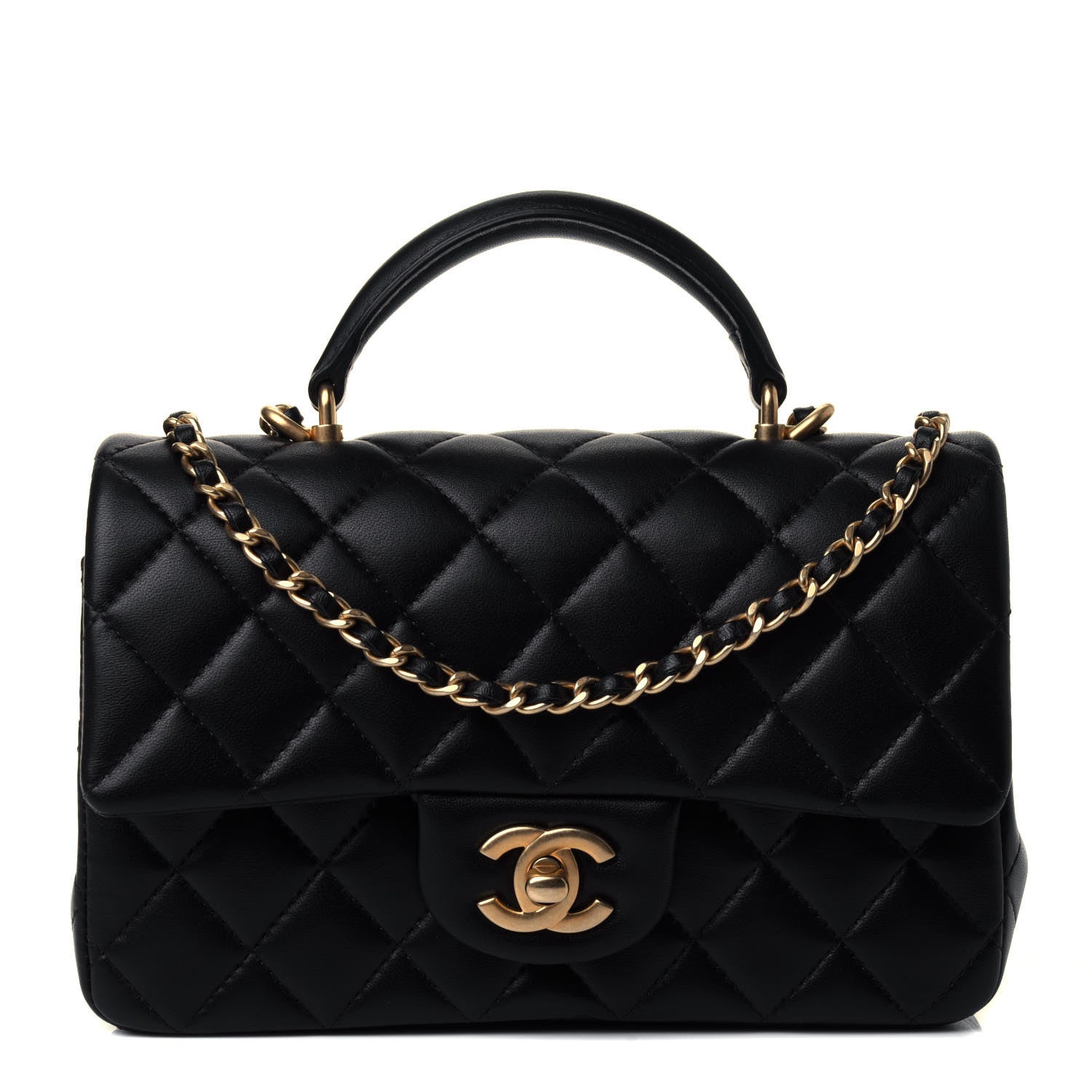 Chanel Lambskin Quilted Mini Top Handle Rectangular Flap Black 1 of 4