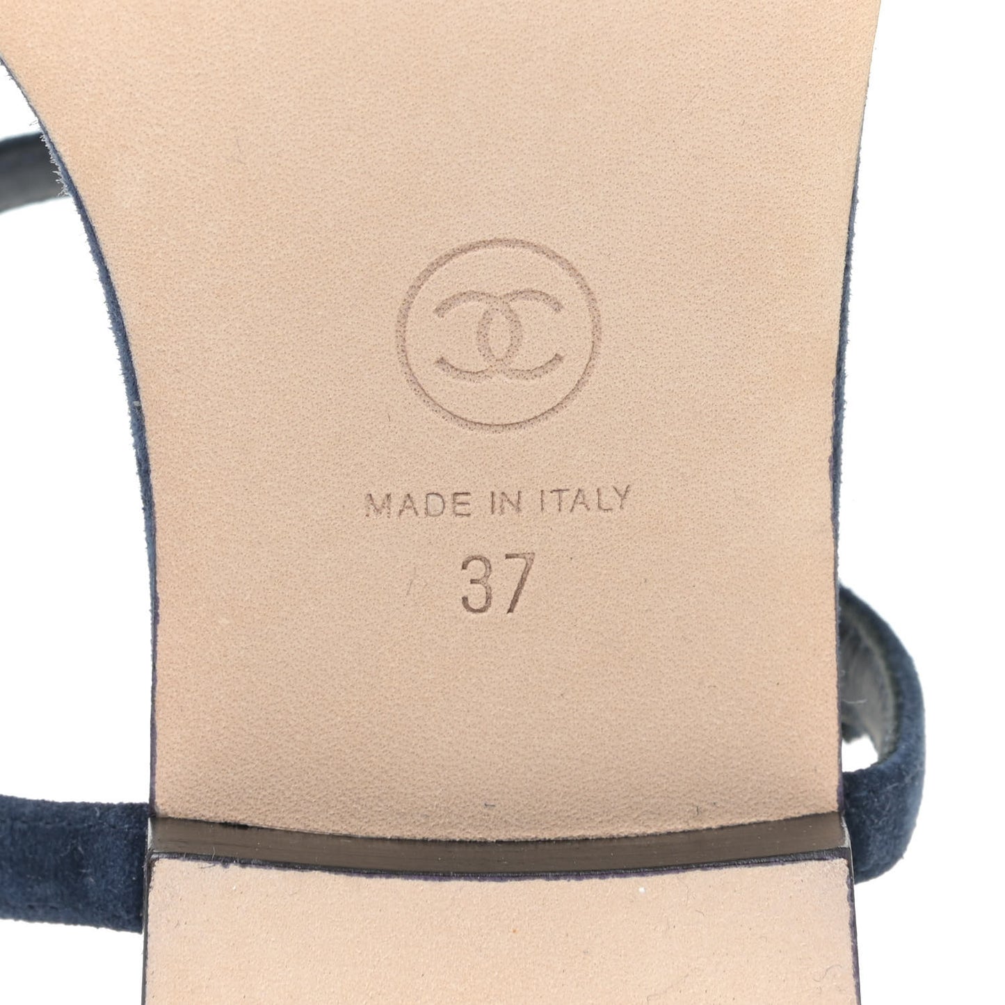 Suede Calfskin Thong Sandals 37 Navy Blue